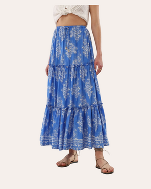 Blue floral tiered skirt on a transparent background