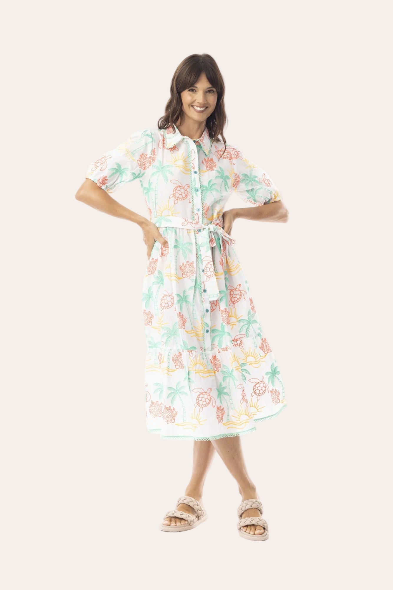 Coral Collar Sleeve Dress